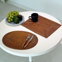 라라스테이 프리미엄 발리 라탄 테이블매트 원형 타원형 직사각 식탁매트, 2.콤비 원형(30cm)