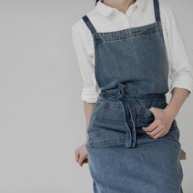 데님 빈티지 바리스타 끈 앞치마 카페 공방 꽃집, 다크블루, 1개