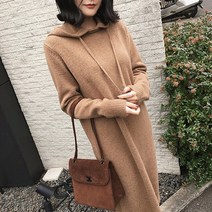 JUXIN 여성니트스웨터롱 후드 롱니트원피스