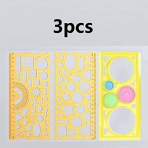 멀티 모양의 플라스틱 눈금자 그림 그리기 템플릿 타원형 기하학적 곡선 패턴 문구 사무 용품 116356, 3pcs 노란색