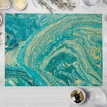 오션 블루 대리석 코튼 린넨 주방 플레이스 매트 골드 라인 패치 워크 식탁 32x42cm 그릇 코스터 패드 장식, [01] 32x42cm-Linen, [03] LM3522