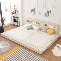 고릴라가구 허그 LED 패밀리침대 [오픈형Q+Q]_매트별도, 베이지