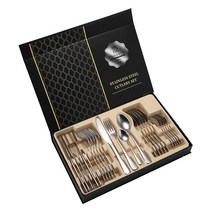 PROOUCT 이탈리아 프리미엄 나이프와 포크 스푼 24P 서양식식기세트+정교하고 아름다운 식탁보, 실버-24P 선물세트