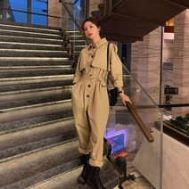 캠핑룩 점프슈트 멜빵바지 봄 여행룩 여성 사파리 스타일 캐주얼 루즈 솔리드 전체 길이 여성용 유로 아메리카 스타일 심플 걸스