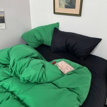 자취생 인스타 감성 투톤 차렵 침구 풀세트 4종 레트로 빈티지 그린 블랙 이불 간절기 사계절