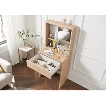 자취방원룸 미니 입식 슬라이드거울 화장대(60cm) 중학생 멀티수납 여자 큰, 오크