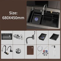 싱크볼 교체 304 스테인레스 스틸 블랙 레인 댄스 폭포 주방 싱크대 대형 싱글 볼 세면대 싱크 언더 카운터 탑 마운트 수도꼭지 드레인, 04 A4-6845