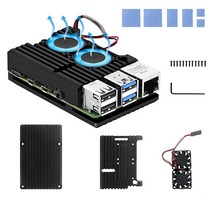 Generic 더블 팬 쿨링 라즈베리 파이 4 케이스 라즈베리 파이 4B 알루미늄 합금 케이스 지능형 온도 제어 듀얼 팬 내장 라디에이터 라즈베리 파이 4 모델/파이 4B용