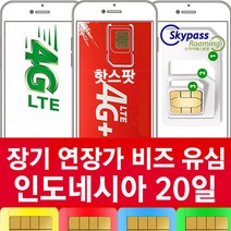 인도네시아 유심 20 일 칩 구매 핫스팟 무제한 지원 데이터 로밍 브카시 자카르타 발리 출장 여행 심카드 xl 스카이패스로밍, 인천1터미널-T1, 20일