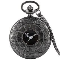 시계 블랙 로마 숫자 쿼츠 회중 시계 남성 여성 블랙 할로우 선물