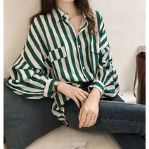 린온트리 여성 스트라이프 남방 코디 언발 벌룬 프릴 슬림핏 오버핏 여자 롱 셔츠 스트라