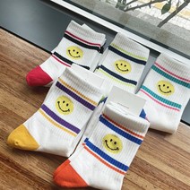 스마일양말 연말 교복양말 학생 흰양말 5개 SET 데일리 중고생 성인 중목 골지 크리스마스 비비드양말