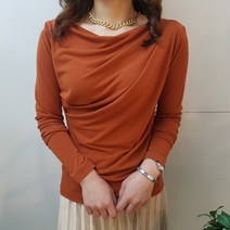 상상그이상 [남심저격티셔츠] 우아한 입술넥 오프숄더 보트넥 슬림핏 셔링 긴팔 티셔츠