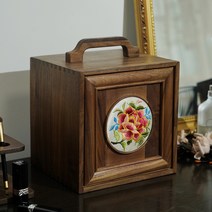 복고풍 원목 보석함 호두나무 보석상자 악세서리 휴대용 꽃자수 서랍장, A 원목 수납 상자 자수그림