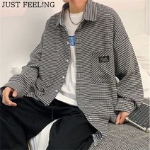 JUST FEEL!NG 남성셔츠점퍼 체크셔츠 오버핏 남성셔츠 긴팔셔츠 남성셔츠점퍼 와이셔츠 프린트셔츠