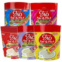 희동이네 고양이 간식 이나바 챠오츄르 대용량 구루메 버라이어티 60P 5가지맛 골라담기, 참치+가다랑어 60p (sc-222)