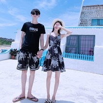 커플시밀러룩 비치웨어 커플룩 신혼여행 휴양지 바캉스 여름 블랙꽃