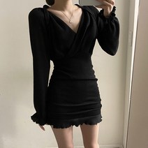 [당일배송] Tamina 니트 원피스 쇼트 프릴 홀터넥 브이넥 루즈핏 슬림핏 타이트 스커트 봄옷