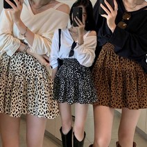 _ 호피 캉캉 미니스커트 레오파드 허리밴딩 스커트