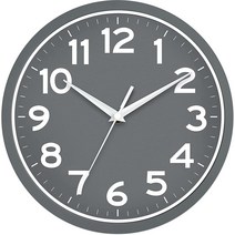 AKCISOT 벽시계 25.4cm(10인치) 무소음 모던 시계 배터리 작동 - 사무실 가정 욕실 주방 침실 학교 거실용 아날로그 소형 클래식 (블랙) 407749, D_grey