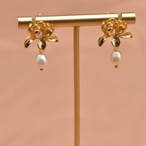 진주 펜던트 여성 순금 목걸이 XlentAg 천연 담수 로터스 브래스 경감 님이 18k 골드 도금 귀걸이 여자 빈티지 선물 쥬얼리 GE1046J, [01] GE1046J