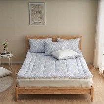 침대패드보다 토퍼 5cm 두께 쿨링 냉감 항균 시원한 시어서커 여름 이불 침대토퍼, 플라워블루