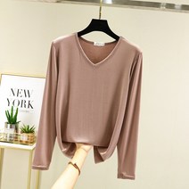 1+1 여성 찰랑 소프트 기본 V넥 무지 긴팔 티셔츠