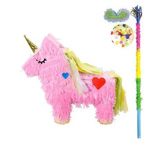 Kaimei 유니콘 피냐타 생일 기념일 축하 장식 테마 파티 신코 데 마요 피에스타 용품 스틱 컬러 다채로운, pink unicorn