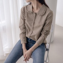 레이디플러스 3029-졸리 잔체크 카라 프릴 블라우스