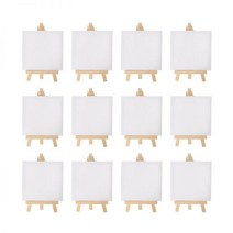 아티스트 5 인치 미니 이젤 + 3 x 캔버스 세트 그림 공예 DIY 그리기 작은 테이블 학교용 12 개, 10x10cm