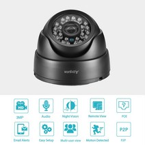 [기타보안용품] AZISHN-H.265 4MP 1080P IP 카메라 오디오 기록 돔 실내 움직임 감지 CCTV 안전보호 감시, 03 6mm, 01 DC 12V Camera