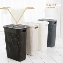 바스클립 라탄 플라스틱 슬림형 빨래바구니 40L, 화이트