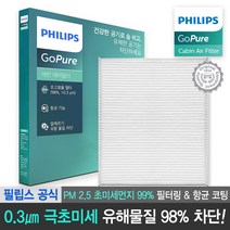 필립스 공식판매점 고퓨어 차량용 자동차 에어컨 향균 필터 냄새차단 극초미세먼지 PM0.3 차단, D0121