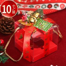 포장 케이스 크리스마스 박스 투명 사과 상자 선물 이브 피스타치오 pvc 휴대용 빈 제작가능, 18 9cm【동그란 방울】레드드롭+레드 눈꽃 리본+끈【