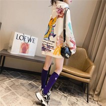 쿨 카와이 하라주쿠 일본 운동복 여성 가을 드래곤 프린트 후드 긴 소매 풀오버 느슨한 점퍼 후드 여성 스웨터