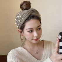 HOLYG 지고르 진주 포인트 넓은 니트 머리띠 헤어터번