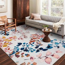 Fashriend Phyllis 부분 러그2.4 x 3m8 10피트 모던 세탁기 세탁 가능한 꽃무늬 러그 보헤미안 미끄럼 방지 대형 패드 바닥 카펫 거실 식당 세탁실 침실 욕실 주