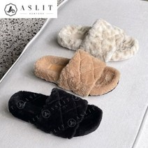 애슬릿 애슬릿 여성 전체 퍼 퀼팅 스트랩 실내화 털 슬리퍼