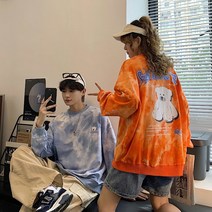 주니어코트 눈길을 끄는 커플맨투맨 봄계절 홀치기염색 곰돌이 커플룩 봄옷 남자타입 청소년 긴 소매 티셔츠 3604105546
