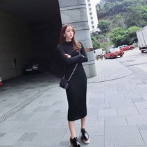 여자 슬림 반폴라 골지 롱 니트 원피스 데이트룩