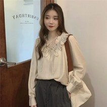 여성 프렌치 셔링 카라 감각적인 디자인 블라우스 루즈핏 에스닉 캐주얼 정장 셔츠