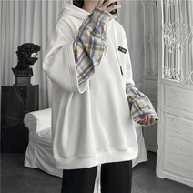 긴팔 상의 여성용 헐렁하다 긴팔 블랙 그레이 체크 후드티
