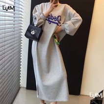 레터링 루즈핏 기모 맨투맨 롱 원피스