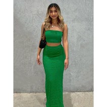 지컷스커트 스커트 여름 한 녹색 두 조각 세트 여성 캐주얼 어깨 조끼 슬림 맥시 매칭 솔리드 숙녀