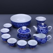 가정용 청화자기 다도 거실 차컵 작은 심플 고급 만채 다기세트, T08-금 지금 12헤드 티클린 세트