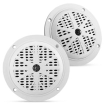 Pyle 10.2cm(4인치) 듀얼 마린 스피커 - 방수 및 내후성 야외 오디오 스테레오 사운드 시스템 폴리프로필렌 콘 천 서라운드 및 로우 프로파일 디자인 - 1쌍 - PLM, White