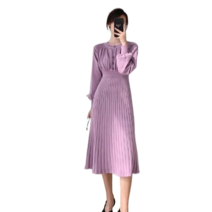 Crzen 플리츠 니트 원피스 벌룬 소매 조거 니트 원피스 23D816