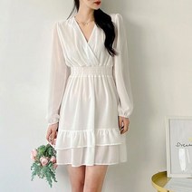 퍼니걸스 9917 브이넥 쉬폰 스모크 플레어 미니 원피스 여성의류