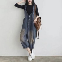 여자 점프슈트 빈티지 개성있는 와이드 멜빵바지