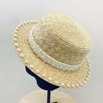숏챙모자 볼캡 챙짧은 모자 우아한 수제 진주 손질 밀짚 6cm short brim canotier flat top sun beach cap women 보터 여성 더비 행사